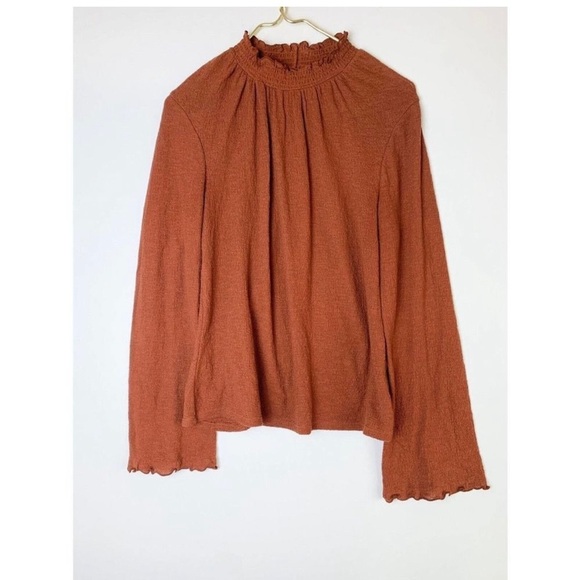 Madewell Texture & Thread Long Sleeve Mock Neck Lettuce Hem Rust Top Small - Picture 5 of 6